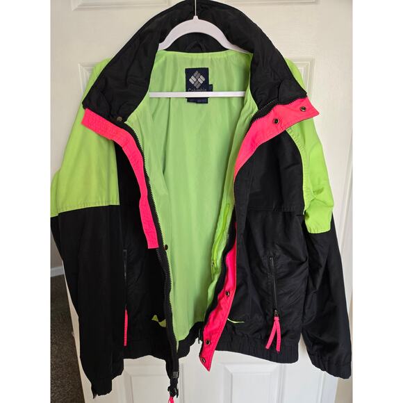 Vintage 90's Columbia Rain Sport Ski Zip-up Powder Keg Jacket Black Green Large - Picture 2 of 6